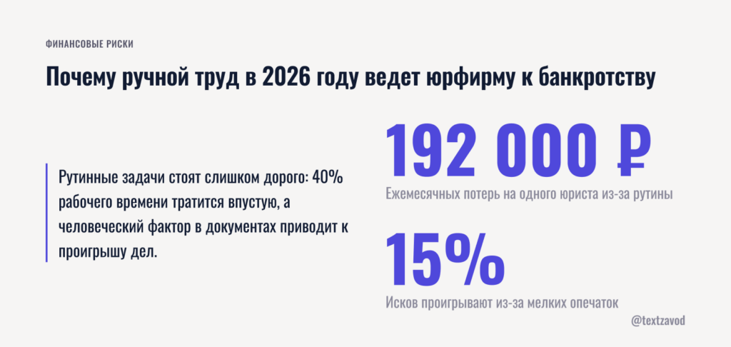 Почему ручной труд в 2026 году ведет юрфирму к банкротству