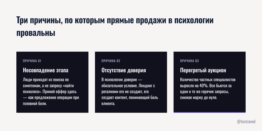 Три причины, по которым прямые продажи в психологии провальны