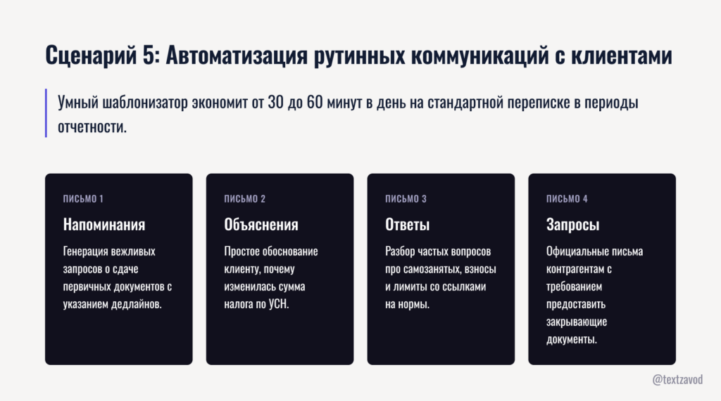 Сценарий 5: Автоматизация рутинных коммуникаций с клиентами