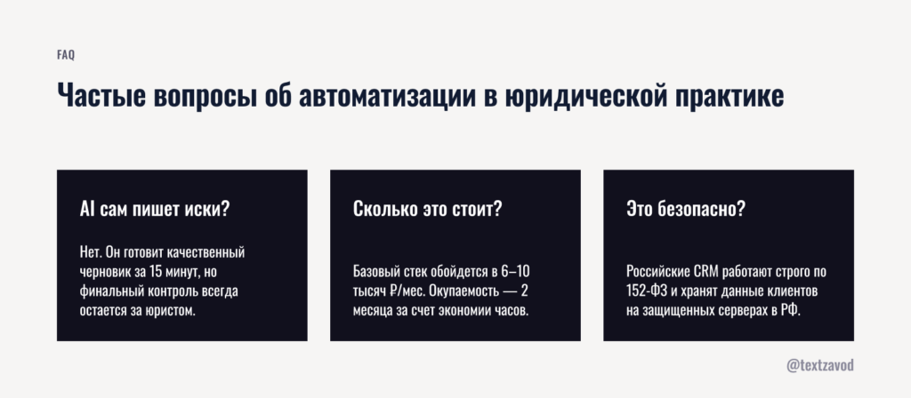 Частые вопросы об автоматизации в юридической практике
