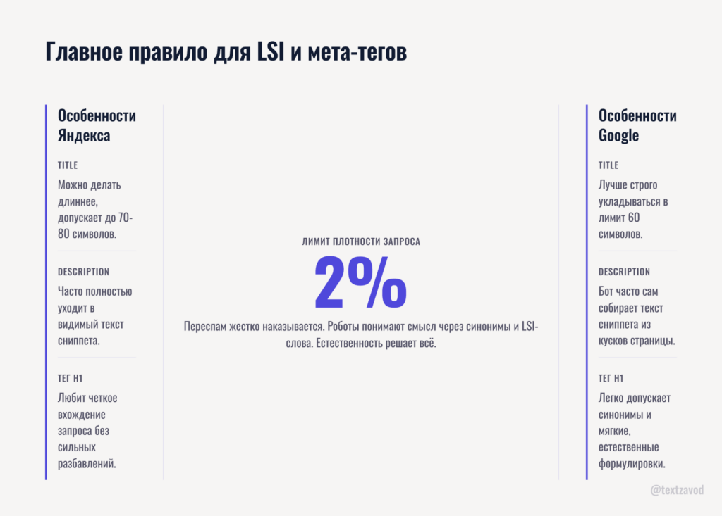 Главное правило для LSI и мета-тегов