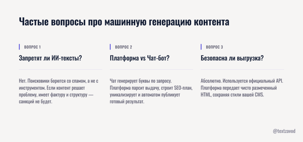 Частые вопросы про машинную генерацию контента