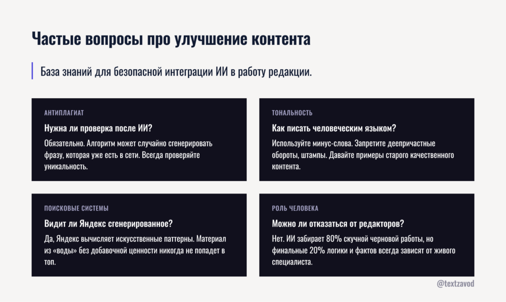 Частые вопросы про улучшение контента