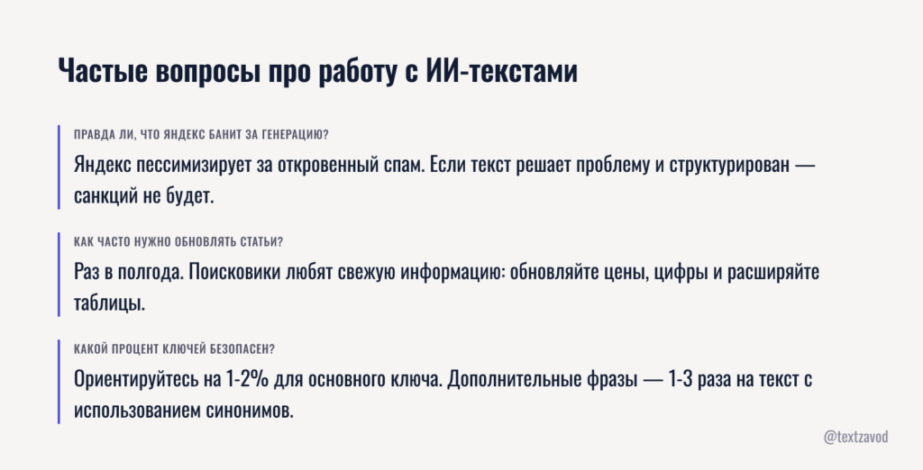 Частые вопросы про работу с ИИ-текстами