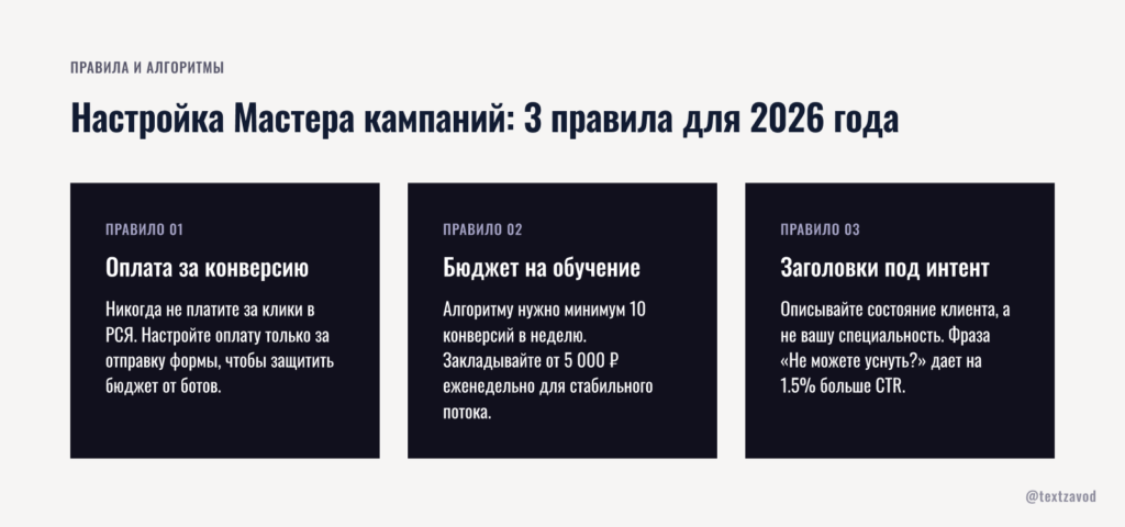 Настройка Мастера кампаний: 3 правила для 2026 года
