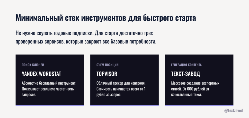 Минимальный стек инструментов для быстрого старта