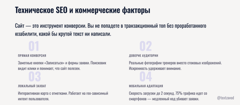 Техническое SEO и коммерческие факторы