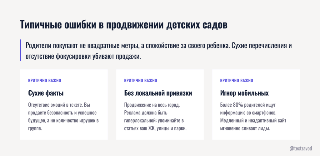 Типичные ошибки в продвижении детских садов