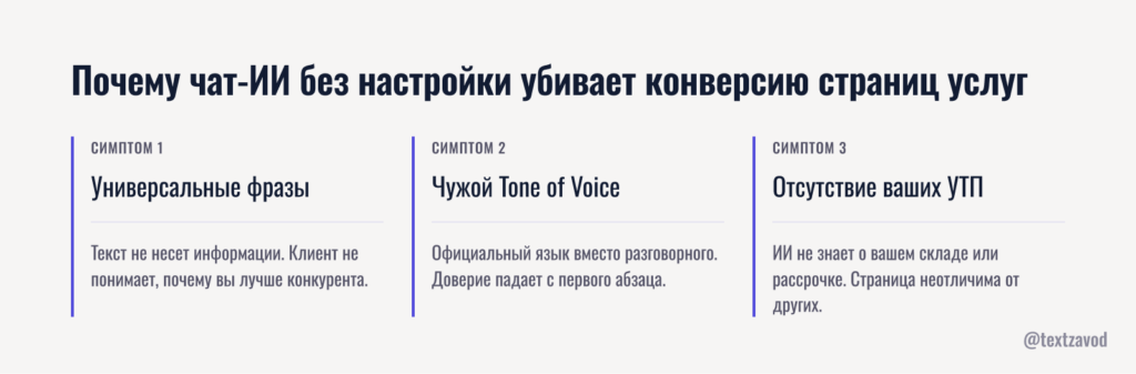 Почему чат-ИИ без настройки убивает конверсию страниц услуг