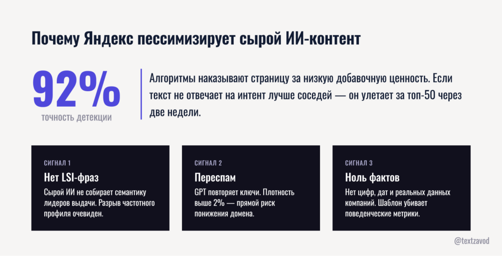 Почему Яндекс пессимизирует сырой ИИ-контент