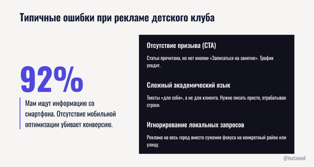 Типичные ошибки при рекламе детского клуба