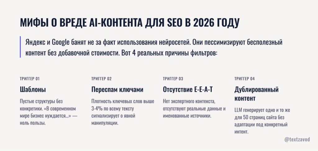 Мифы о вреде AI-контента для SEO в 2026 году