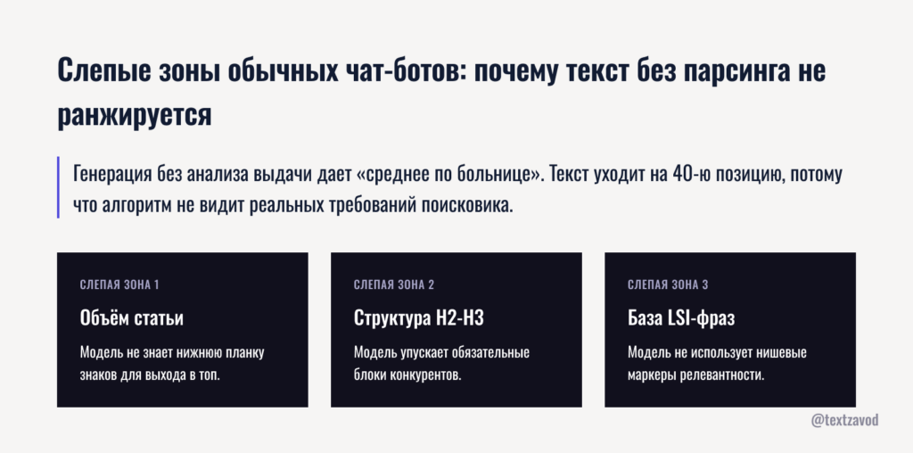 Слепые зоны обычных чат-ботов: почему текст без парсинга не ранжируется
