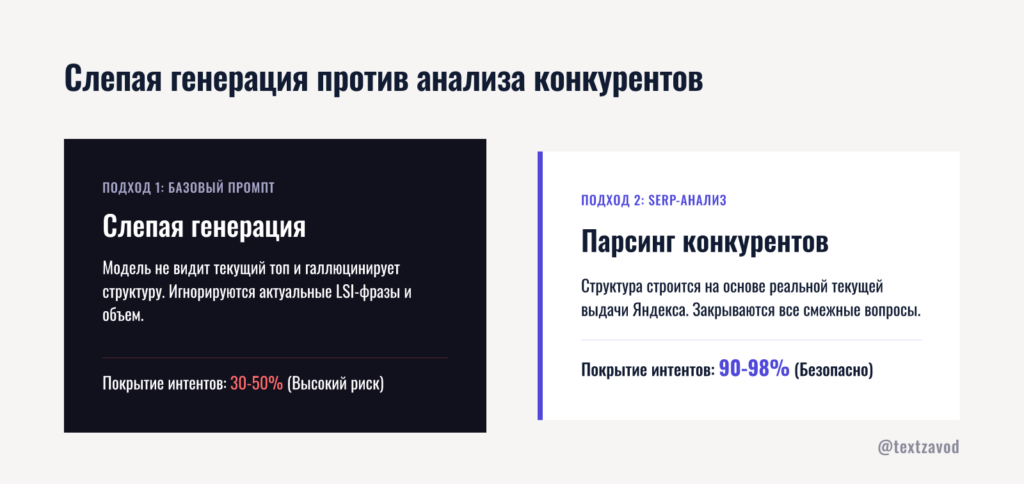 Слепая генерация против анализа конкурентов