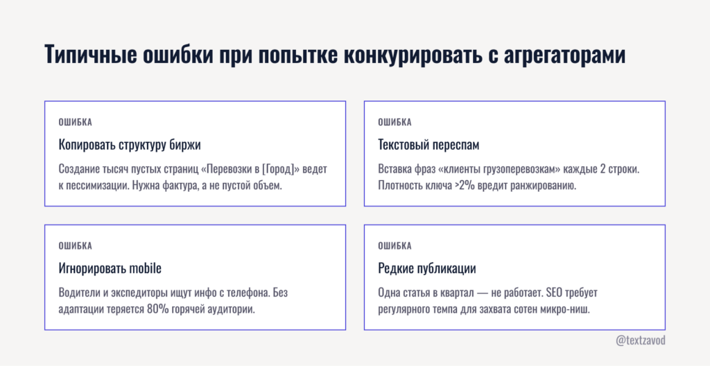 Типичные ошибки при попытке конкурировать с агрегаторами