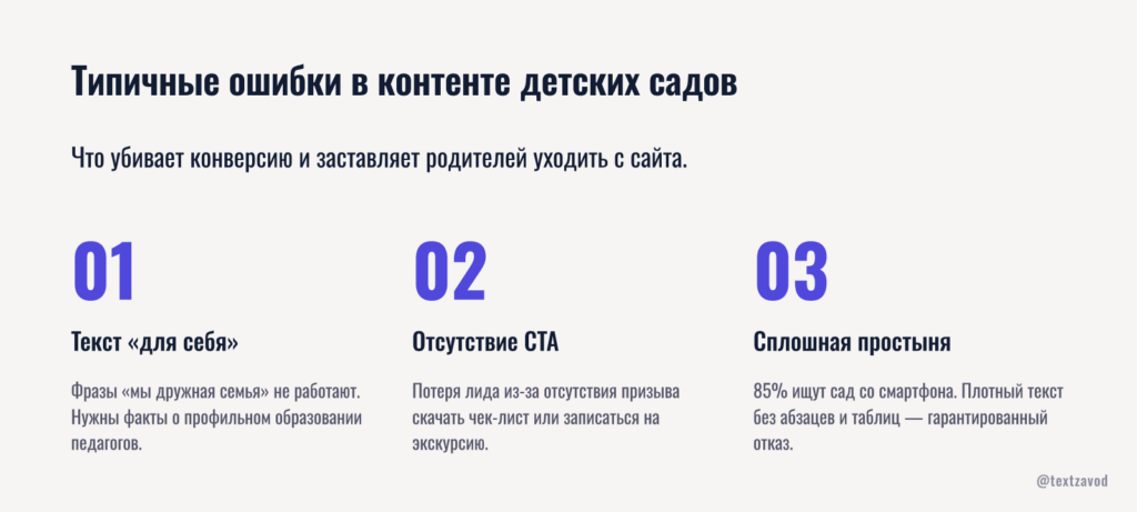 Типичные ошибки в контенте детских садов