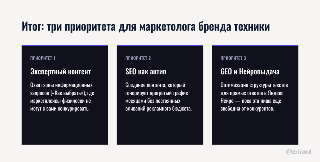 Итог: три приоритета для маркетолога бренда техники