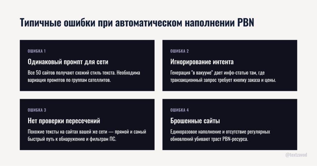 Типичные ошибки при автоматическом наполнении PBN