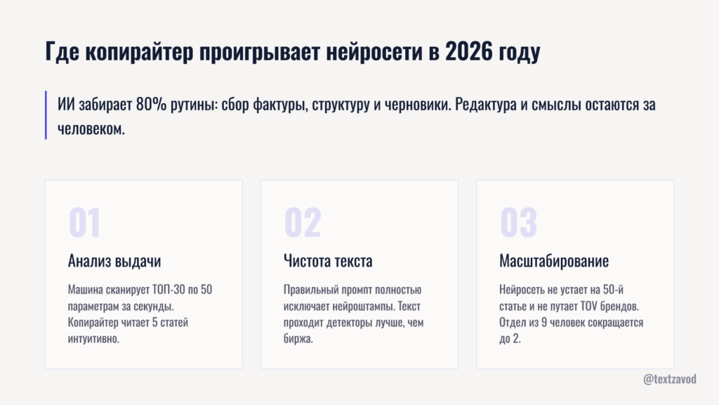 Где копирайтер проигрывает нейросети в 2026 году