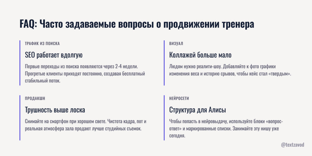 FAQ: Часто задаваемые вопросы о продвижении тренера