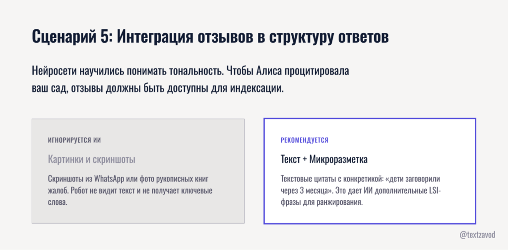 Сценарий 5: Интеграция отзывов в структуру ответов