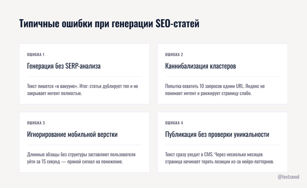 Типичные ошибки при генерации SEO-статей