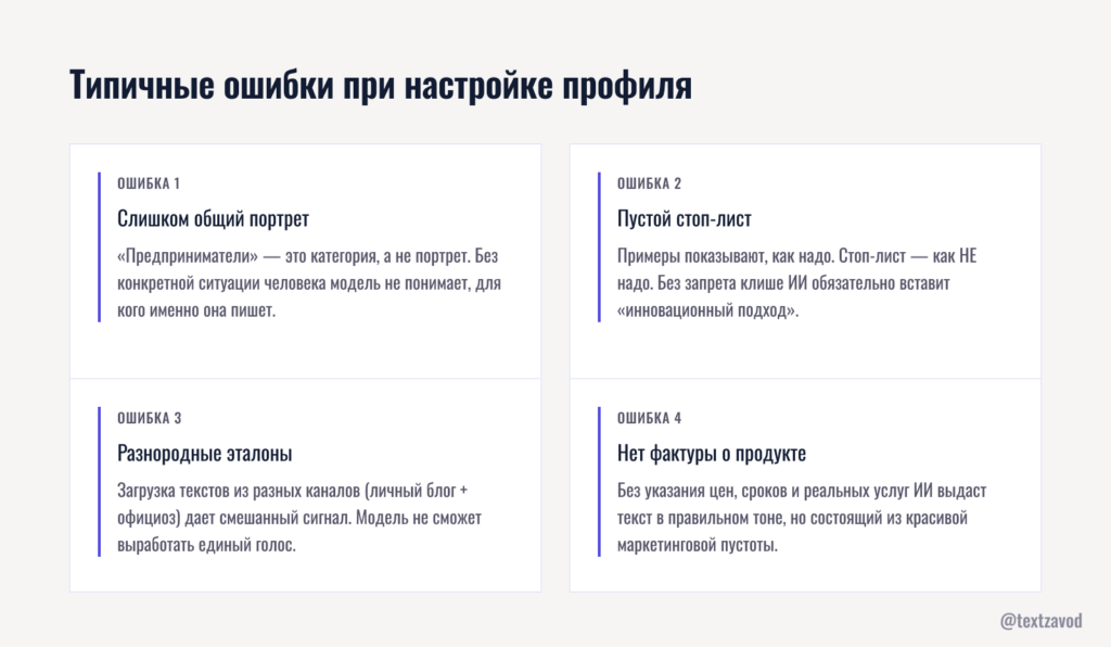 Типичные ошибки при настройке профиля