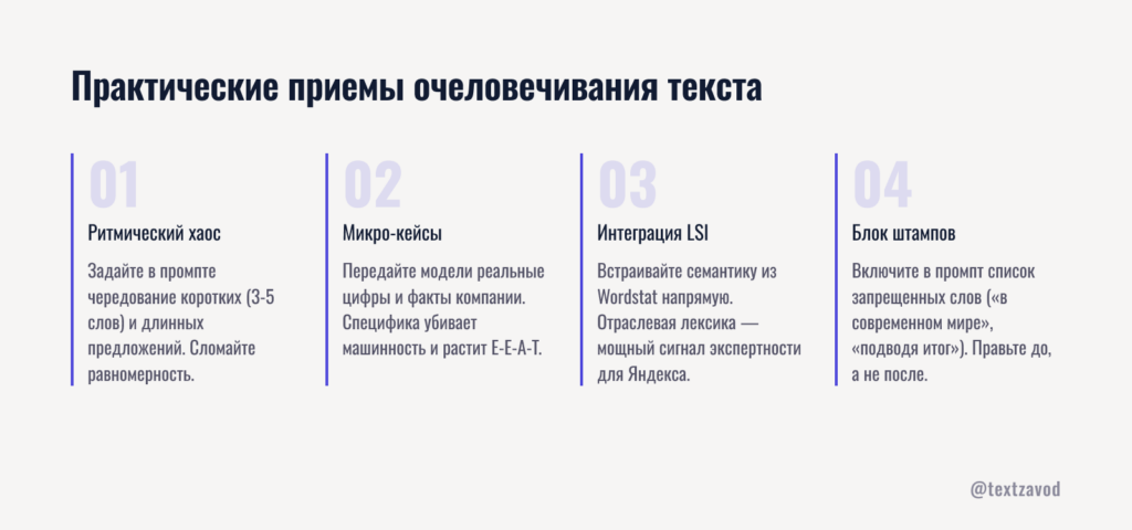 Практические приемы очеловечивания текста