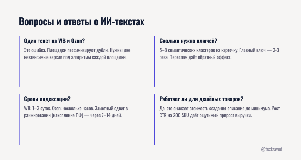 Вопросы и ответы о ИИ-текстах для карточек товаров
