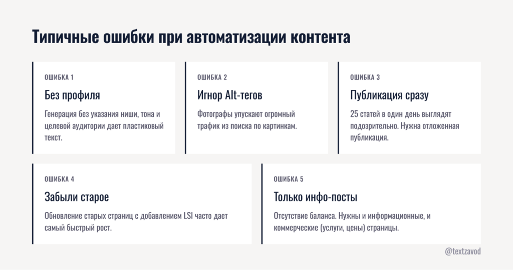 Типичные ошибки при автоматизации контента для фотографа