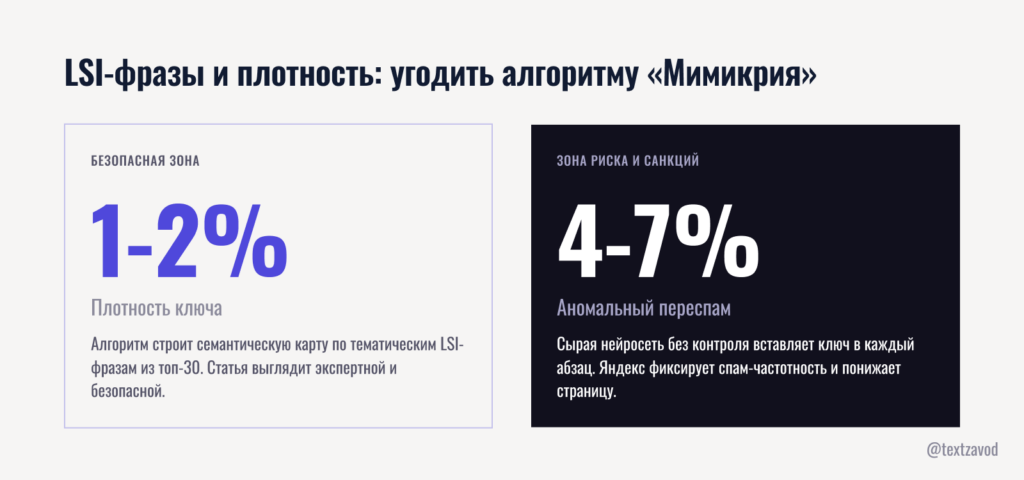 LSI-фразы и плотность ключей: как угодить алгоритму «Мимикрия»