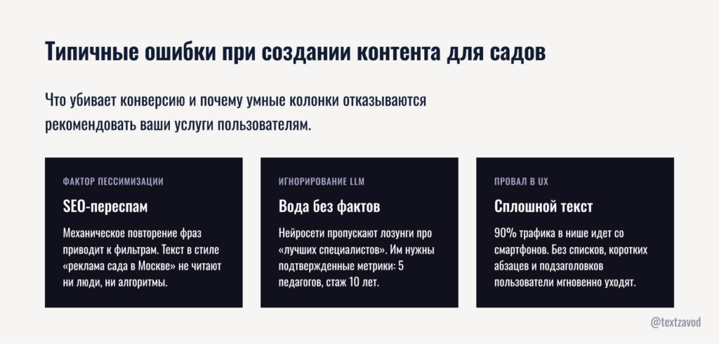 Типичные ошибки при создании контента для садов