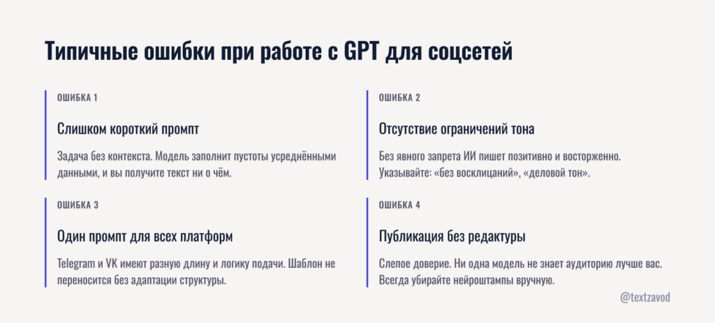 Типичные ошибки при работе с GPT для соцсетей