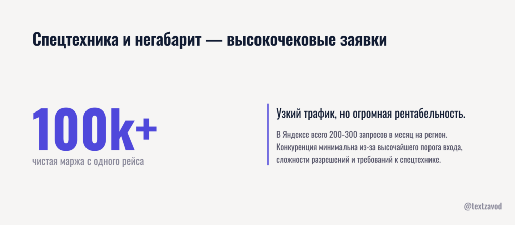 Спецтехника и негабарит — высокочековые виды заявок