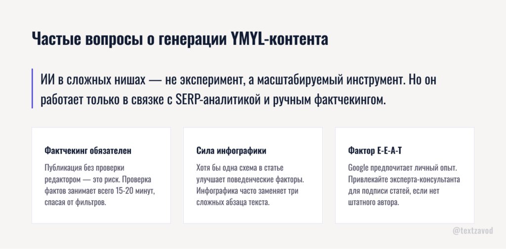 Частые вопросы о генерации YMYL-контента