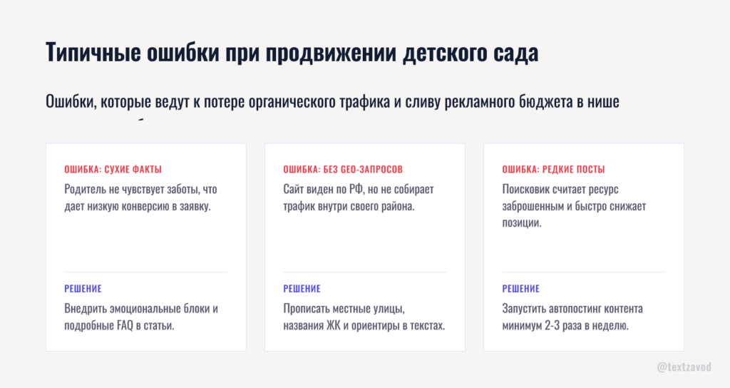 Типичные ошибки при продвижении детского сада