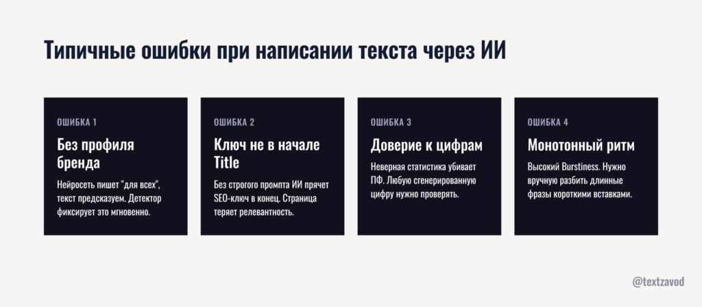 Типичные ошибки при написании текста через ИИ