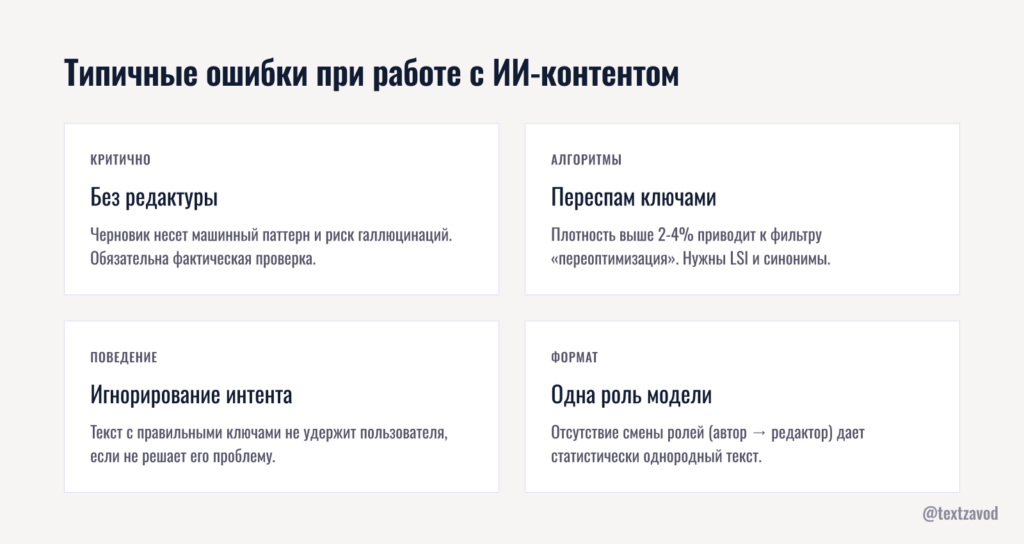 Типичные ошибки при работе с ИИ-контентом