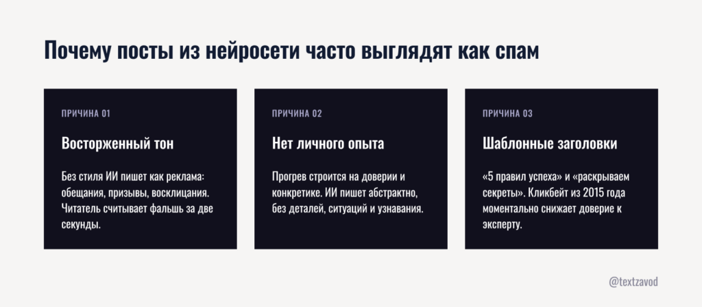 Почему посты из нейросети часто выглядят как спам