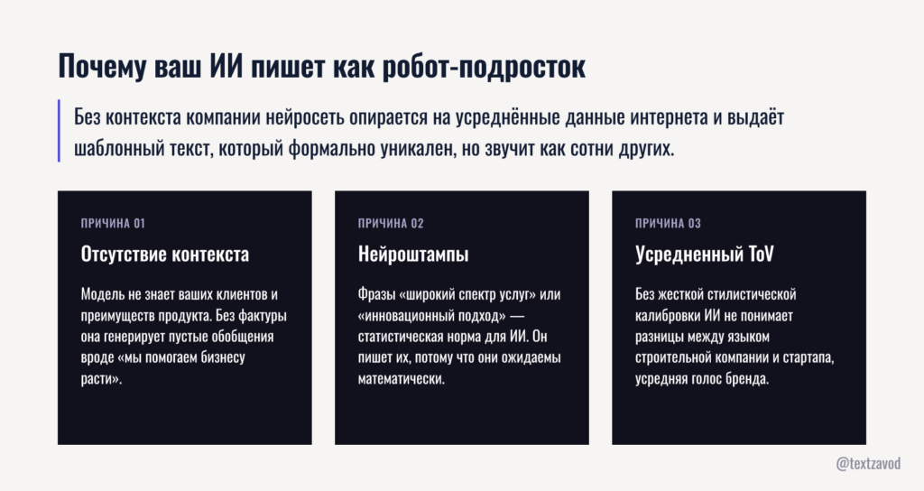 Почему ваш ИИ пишет как робот-подросток