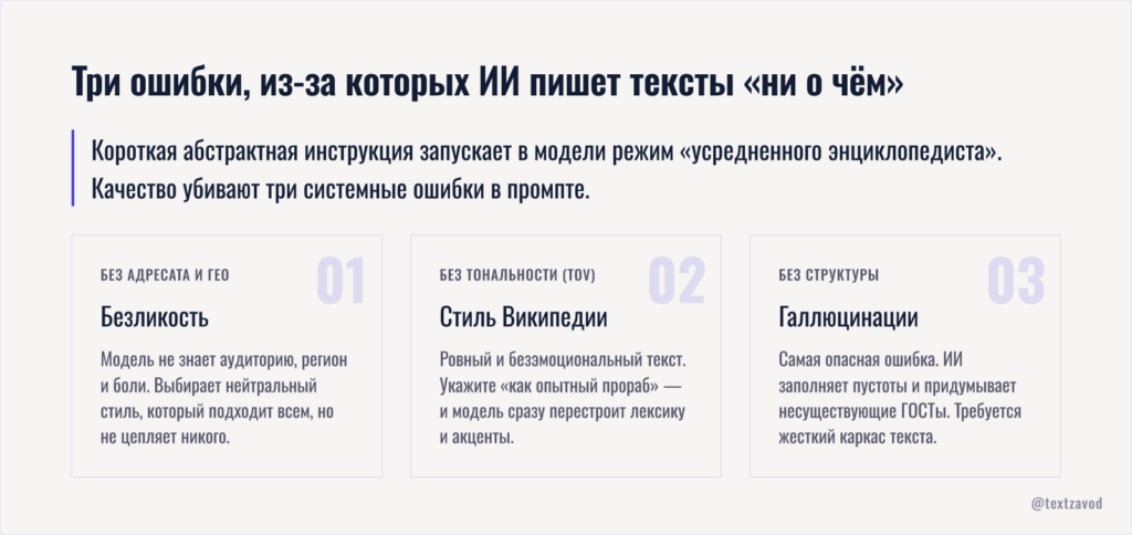 Три ошибки, из-за которых ИИ пишет тексты «ни о чём»
