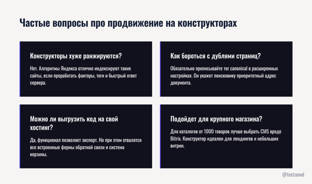 Частые вопросы про продвижение на конструкторах