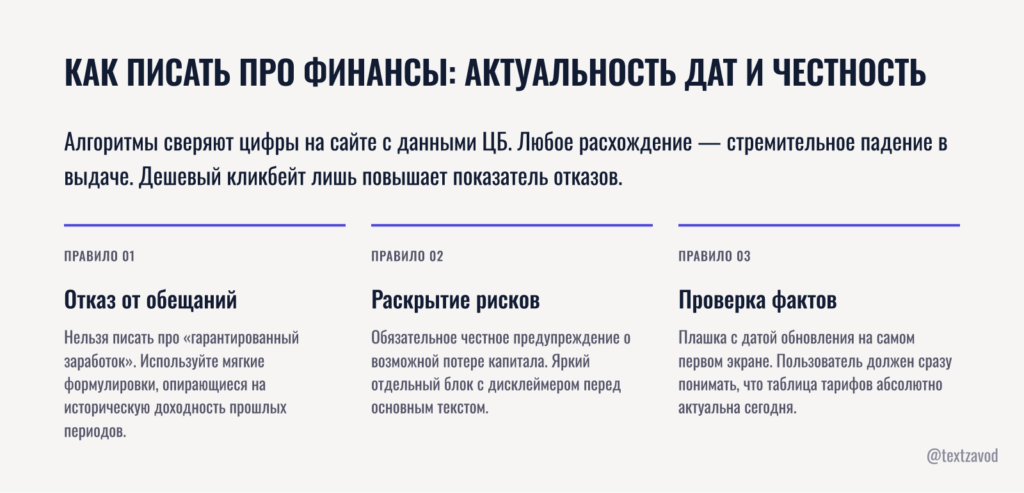Как писать про финансы актуальность дат и честность