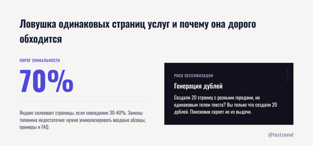 Ловушка одинаковых страниц услуг и почему она дорого обходится
