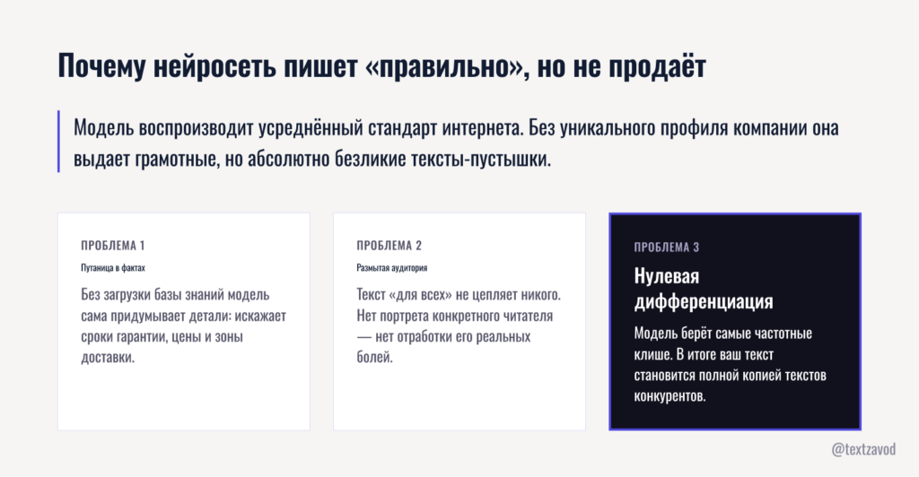 Почему нейросеть пишет «правильно», но не продаёт