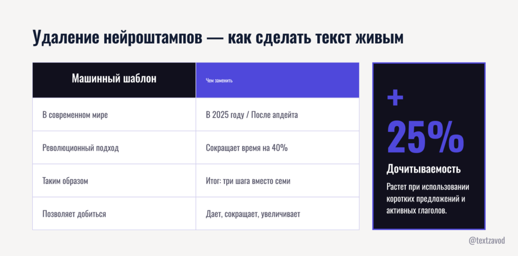 Удаление нейроштампов — как сделать текст живым