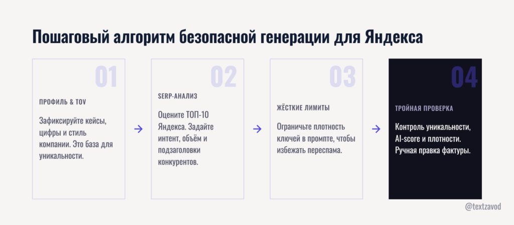 Пошаговый алгоритм безопасной генерации для Яндекса
