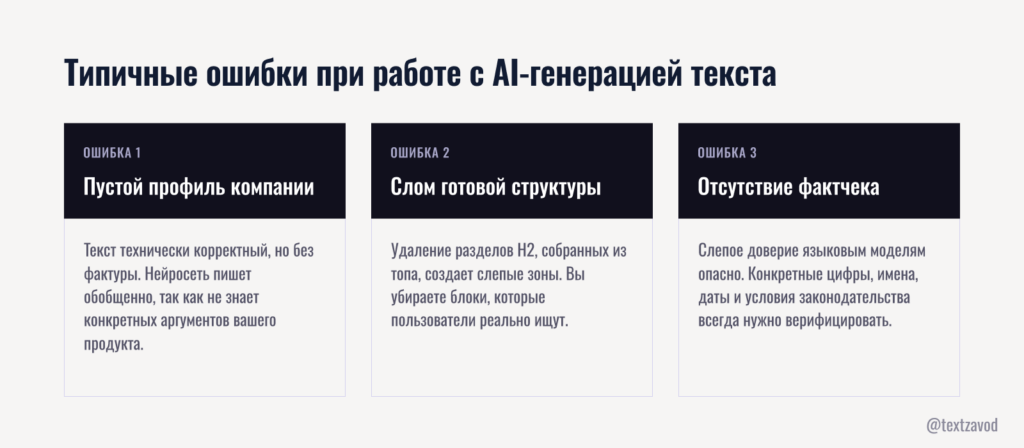 Типичные ошибки при работе с AI-генерацией текста