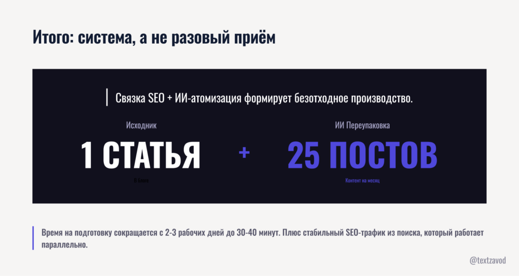 Итого: система, а не разовый приём