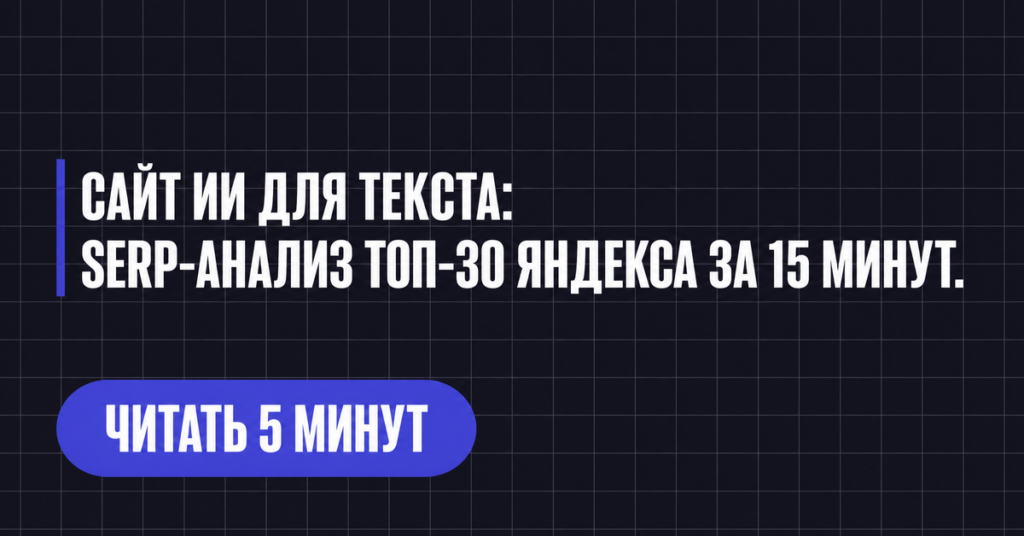 САЙТ ИИ ДЛЯ ТЕКСТА:
SERP-АНАЛИЗ ТОП-30 ЯНДЕКСА ЗА 15 МИНУТ.